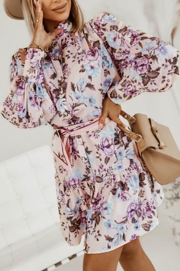 Elegantna mini haljina s uzorkom cvijeća Trapana, svijetlo rozi