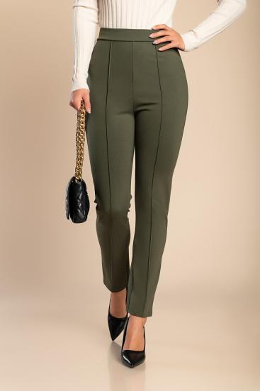 Elegantne hlače s rastezljivim strukom, kaki boje